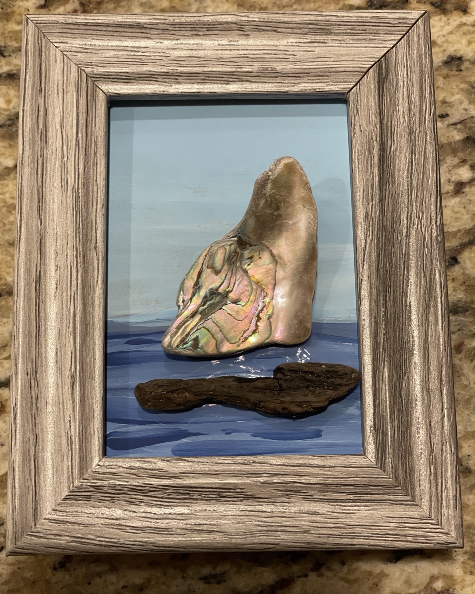 Abalone Sailboat Painting, Gray Frame